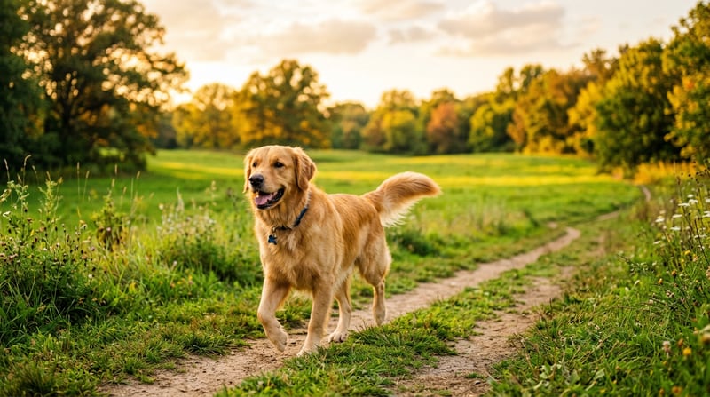 Erwachsener Hund kraftvoll und ruhig im Stalllicht — symbolisches Bild für die Lebensphase Adult
