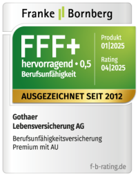 Franke & Bornberg FFF+ hervorragend — Gothaer SBU Premium mit AU, Rating 04/2025