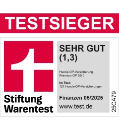 Stiftung Warentest Finanztest 05/2025 Siegel — Hunde-OP Premium SB 0, Testsieger Note 1,3